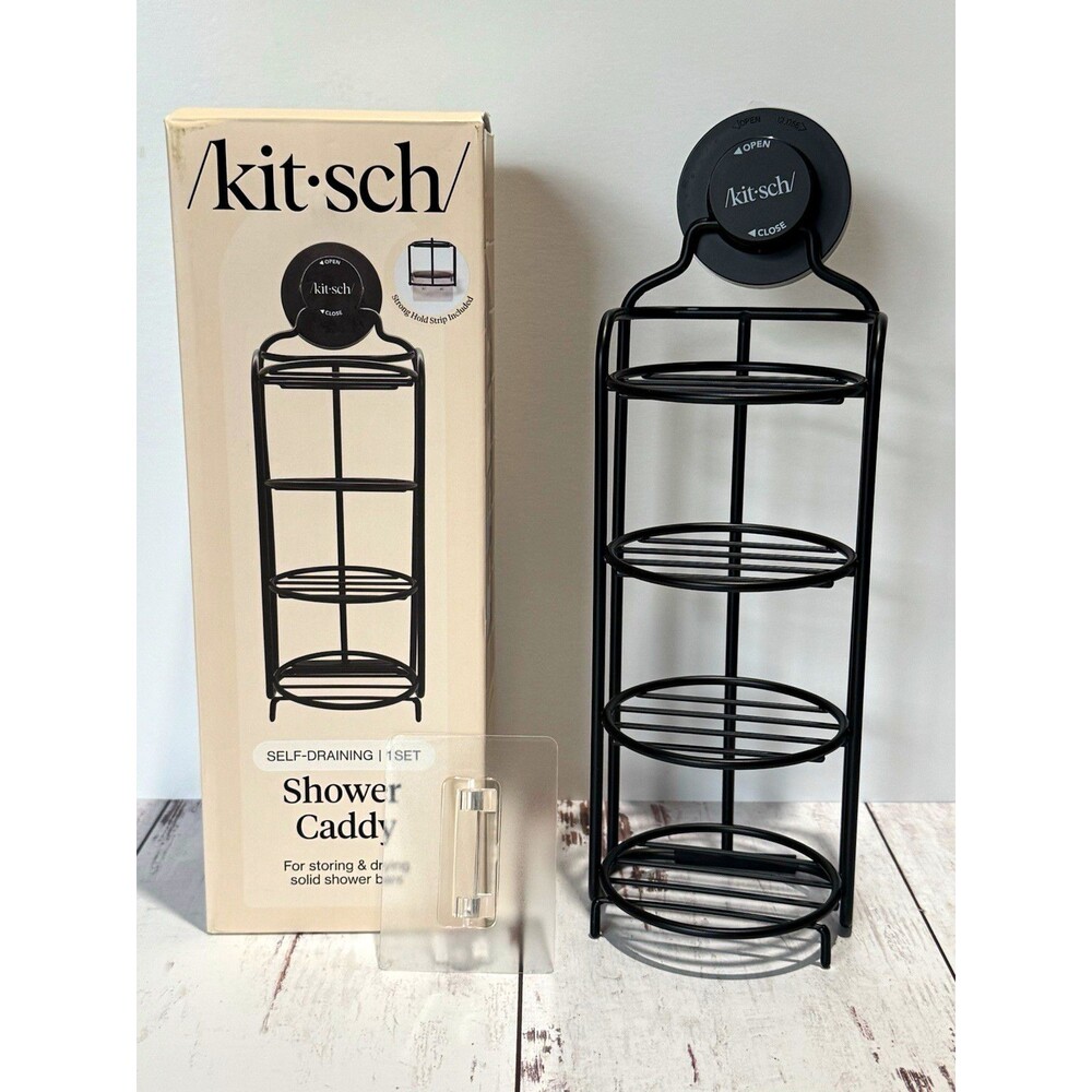 Kitsch Self-Draining 4-Tier Shower Caddy, Black, Wall Mount/Freestanding